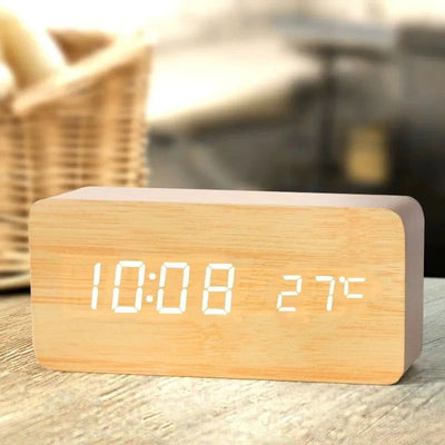 Wooden Digital Alarm Clock, LED Alarm Clock with Temperature Desk Clocks for Office,Bedside Clock - Slobuy