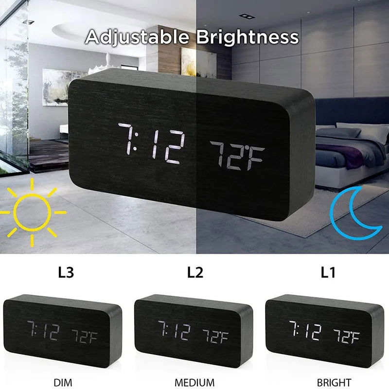 Wooden Digital Alarm Clock, LED Alarm Clock with Temperature Desk Clocks for Office,Bedside Clock - Slobuy