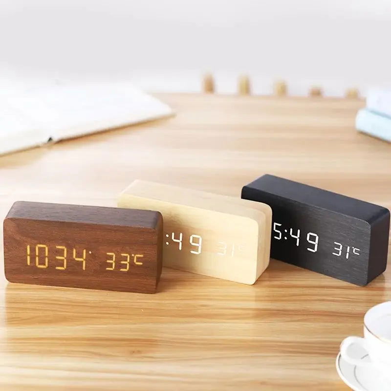 Wooden Digital Alarm Clock, LED Alarm Clock with Temperature Desk Clocks for Office,Bedside Clock - Slobuy
