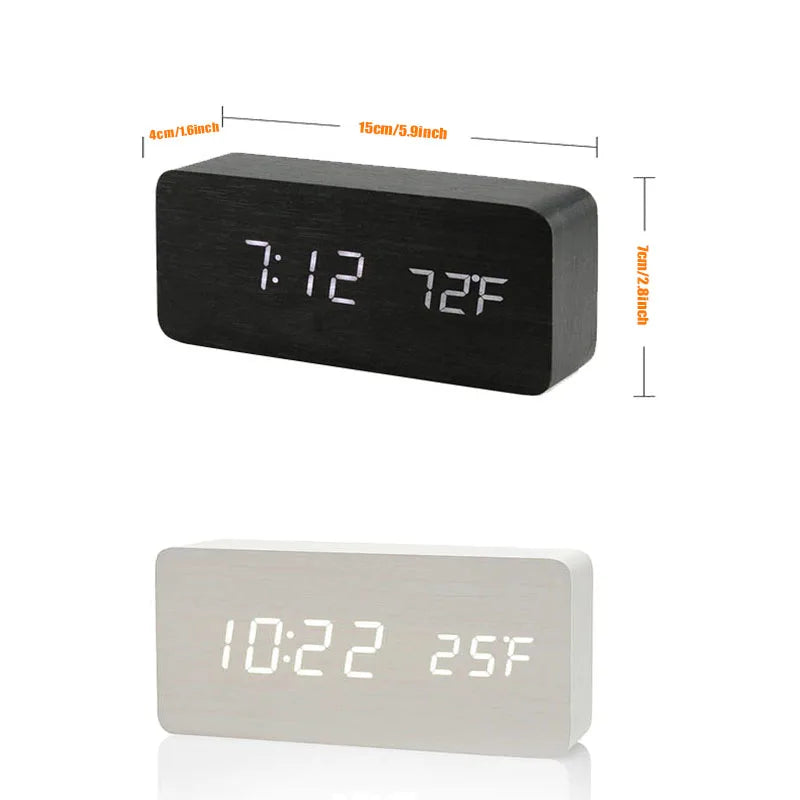 Wooden Digital Alarm Clock, LED Alarm Clock with Temperature Desk Clocks for Office,Bedside Clock - Slobuy