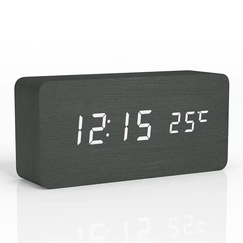 Wooden Digital Alarm Clock, LED Alarm Clock with Temperature Desk Clocks for Office,Bedside Clock - Slobuy