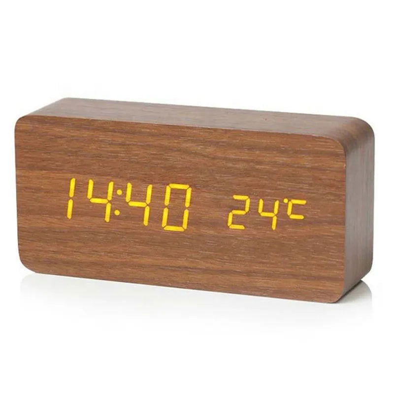 Wooden Digital Alarm Clock, LED Alarm Clock with Temperature Desk Clocks for Office,Bedside Clock - Slobuy