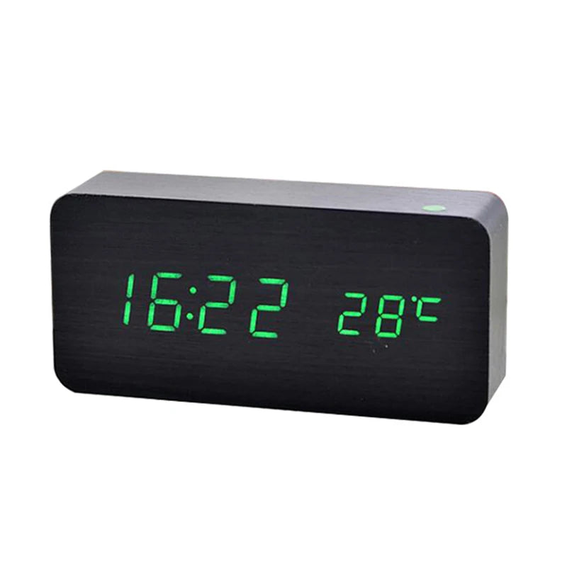Wooden Digital Alarm Clock, LED Alarm Clock with Temperature Desk Clocks for Office,Bedside Clock - Slobuy