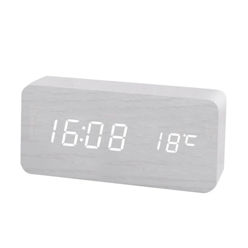 Wooden Digital Alarm Clock, LED Alarm Clock with Temperature Desk Clocks for Office,Bedside Clock - Slobuy
