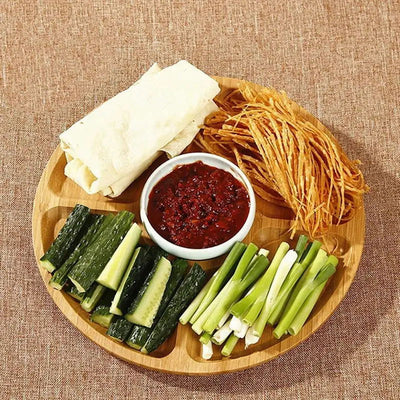 Wooden Divided Serving Trays Food Serving Tray With 5 Dining Grids Round Serving Tray Serving Dishes Perfect For Parties - Slobuy