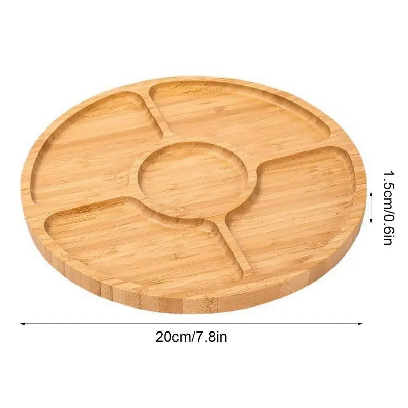 Wooden Divided Serving Trays Food Serving Tray With 5 Dining Grids Round Serving Tray Serving Dishes Perfect For Parties - Slobuy