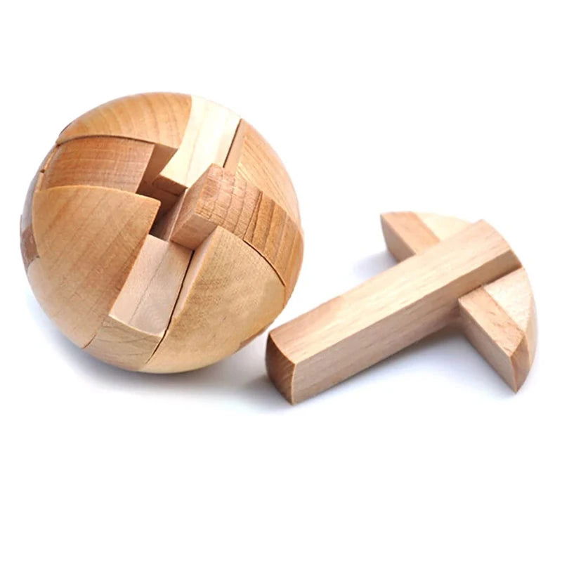 Wooden Kongming Lock,Round Ball Shaped 3D Puzzle,Brain Teasers Intelligence Toy,Sphere Puzzles for Adults And Kids - Slobuy