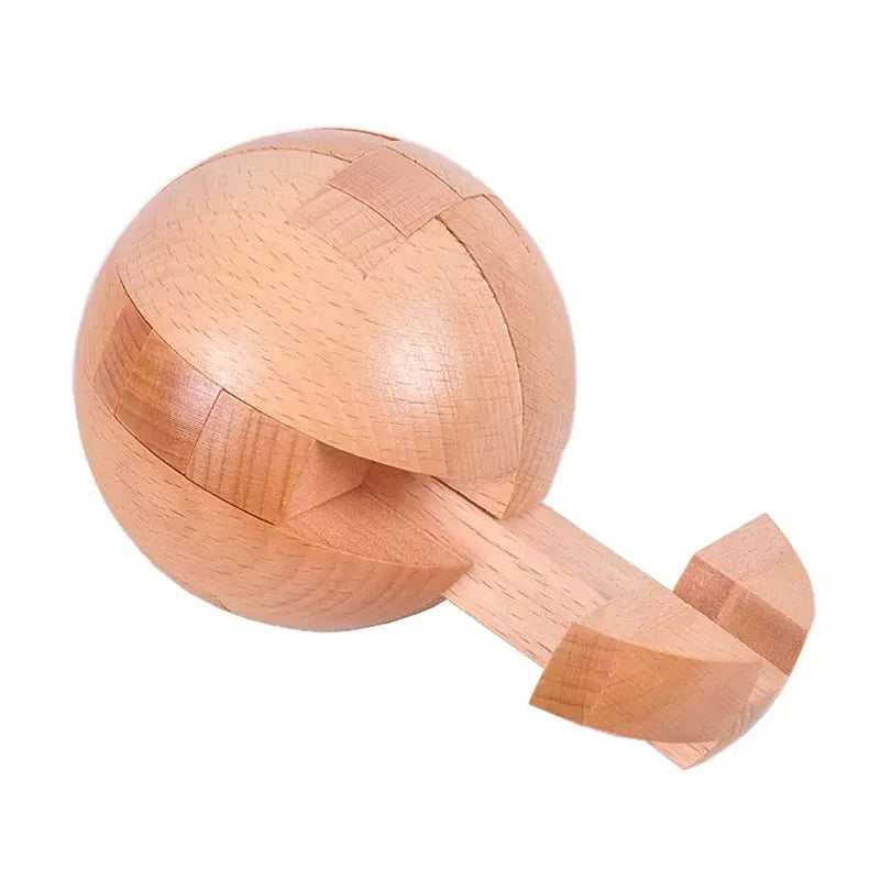 Wooden Kongming Lock,Round Ball Shaped 3D Puzzle,Brain Teasers Intelligence Toy,Sphere Puzzles for Adults And Kids - Slobuy