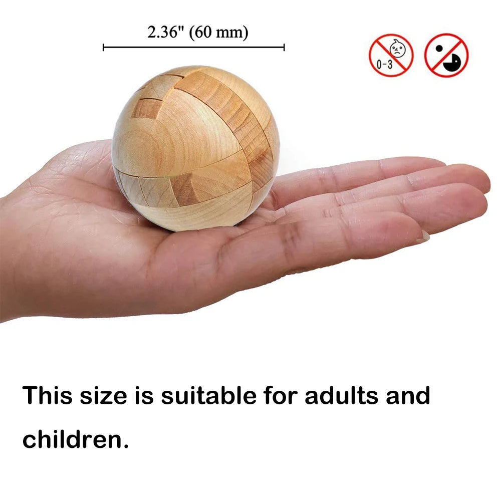 Wooden Kongming Lock,Round Ball Shaped 3D Puzzle,Brain Teasers Intelligence Toy,Sphere Puzzles for Adults And Kids - Slobuy