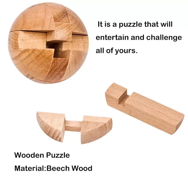 Wooden Kongming Lock,Round Ball Shaped 3D Puzzle,Brain Teasers Intelligence Toy,Sphere Puzzles for Adults And Kids - Slobuy
