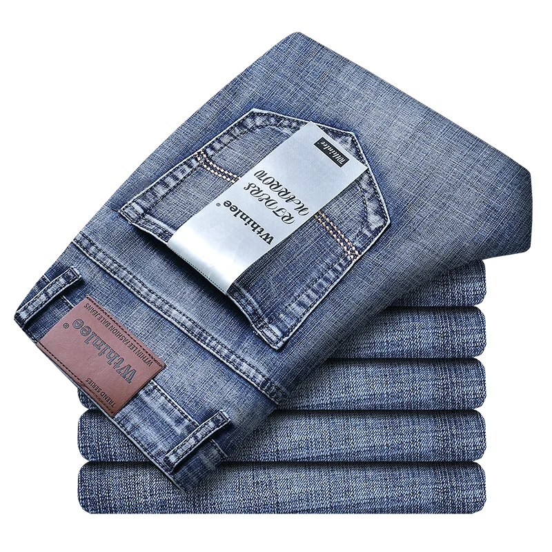 Wthinlee New Business Men's Jeans Casual Straight Stretch Fashion Classic Blue Black Work Denim Trousers Male Brand Clothing - Slobuy