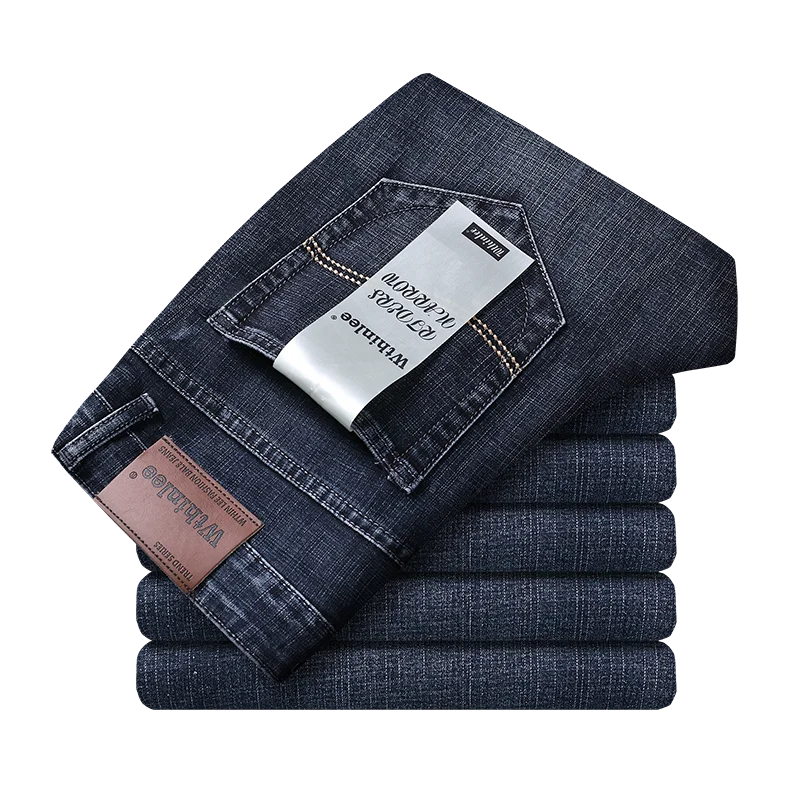 Wthinlee New Business Men's Jeans Casual Straight Stretch Fashion Classic Blue Black Work Denim Trousers Male Brand Clothing - Slobuy