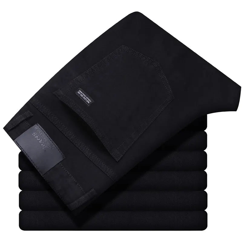 Wthinlee New Business Men's Jeans Casual Straight Stretch Fashion Classic Blue Black Work Denim Trousers Male Brand Clothing - Slobuy