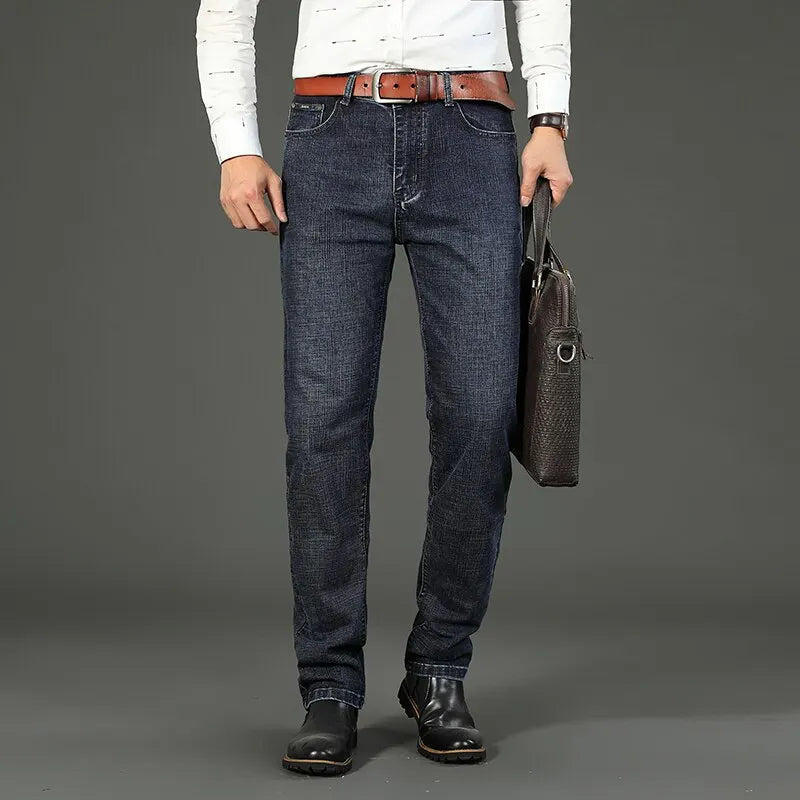 Wthinlee New Business Men's Jeans Casual Straight Stretch Fashion Classic Blue Black Work Denim Trousers Male Brand Clothing - Slobuy