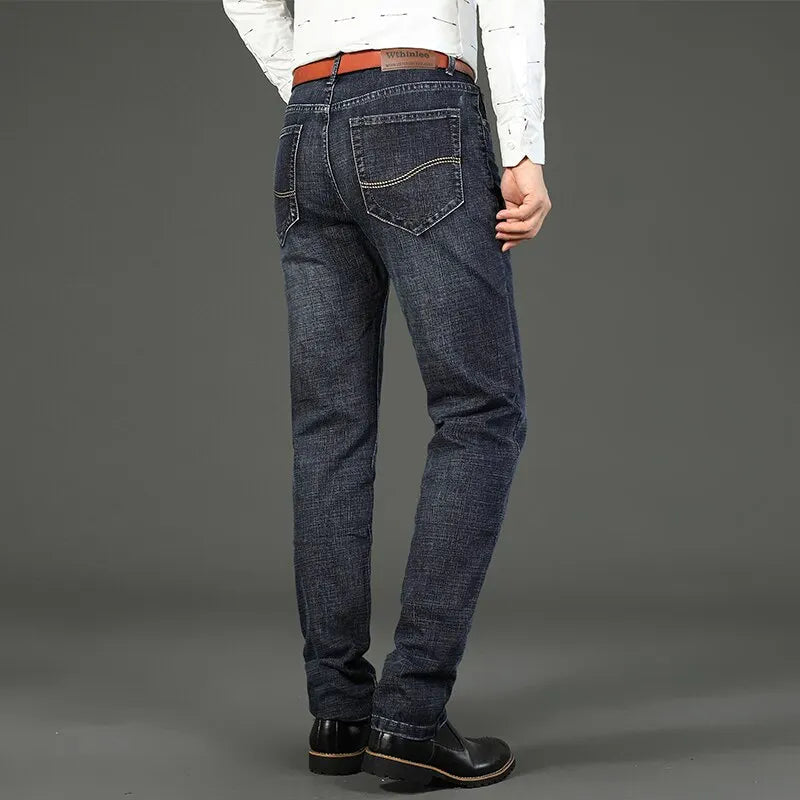 Wthinlee New Business Men's Jeans Casual Straight Stretch Fashion Classic Blue Black Work Denim Trousers Male Brand Clothing - Slobuy