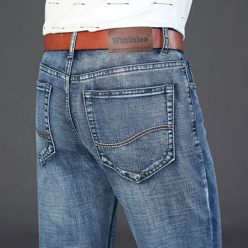 Wthinlee New Business Men's Jeans Casual Straight Stretch Fashion Classic Blue Black Work Denim Trousers Male Brand Clothing - Slobuy