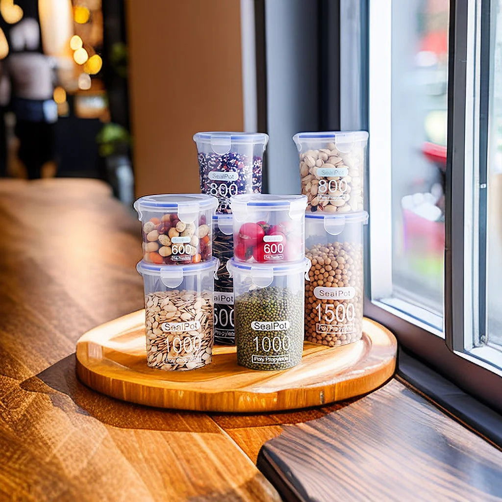 S/M/L/XL Size Transparent Plastic Sealed Food Storage Pots Kitchen Grain Candy Spice Jars Storage Containers For Kitchen - Slobuy