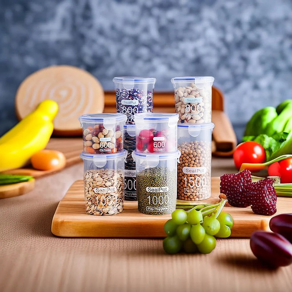 S/M/L/XL Size Transparent Plastic Sealed Food Storage Pots Kitchen Grain Candy Spice Jars Storage Containers For Kitchen - Slobuy