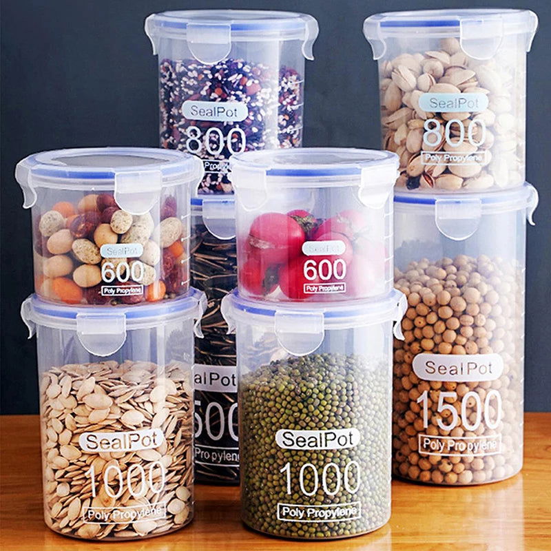 S/M/L/XL Size Transparent Plastic Sealed Food Storage Pots Kitchen Grain Candy Spice Jars Storage Containers For Kitchen - Slobuy