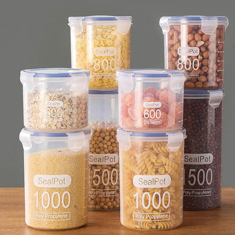 S/M/L/XL Size Transparent Plastic Sealed Food Storage Pots Kitchen Grain Candy Spice Jars Storage Containers For Kitchen - Slobuy