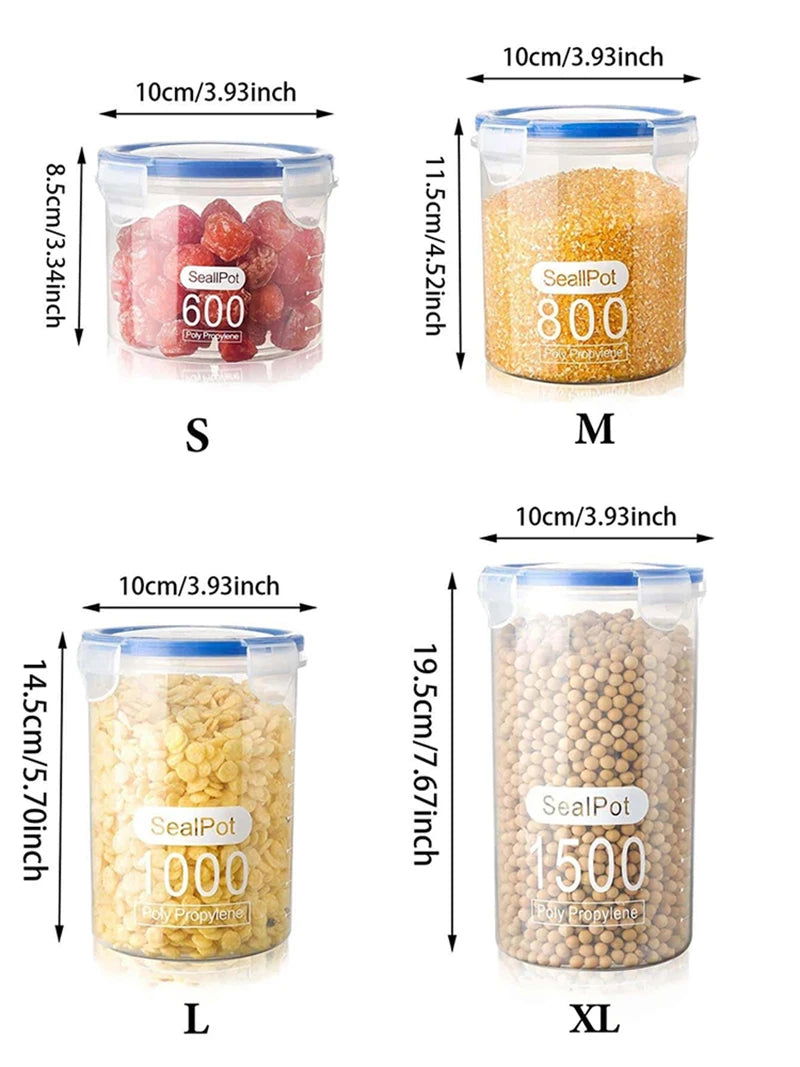 S/M/L/XL Size Transparent Plastic Sealed Food Storage Pots Kitchen Grain Candy Spice Jars Storage Containers For Kitchen - Slobuy