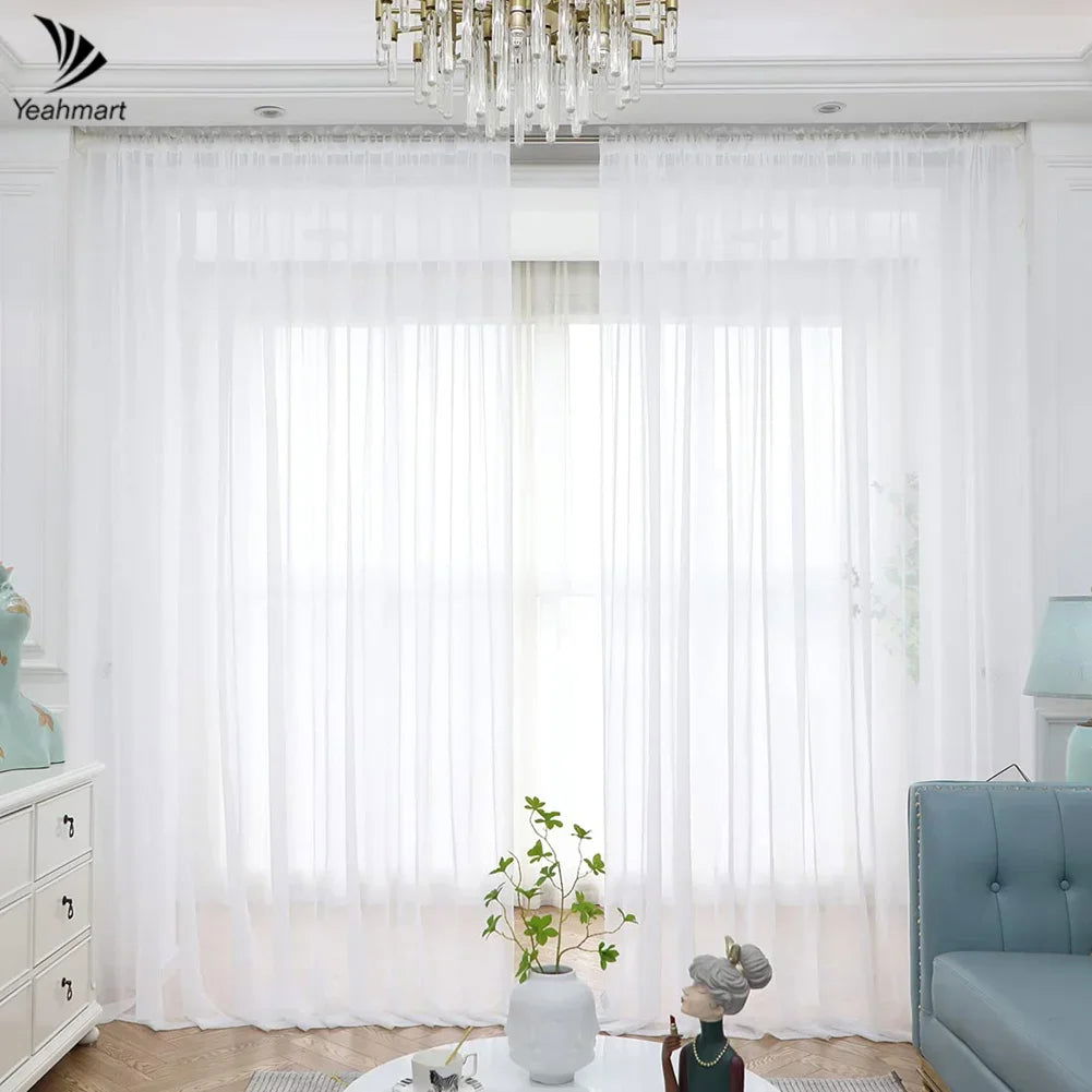 Yeahmart Solid White Yarn Curtain Window Tulle Curtains For Living Room Kitchen Modern Window Treatments Voile Curtains Cortains - Slobuy