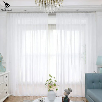 Yeahmart Solid White Yarn Curtain Window Tulle Curtains For Living Room Kitchen Modern Window Treatments Voile Curtains Cortains - Slobuy