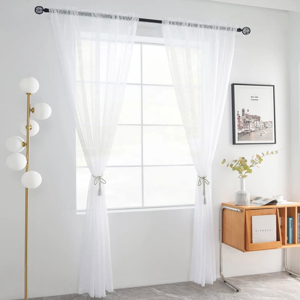 Yeahmart Solid White Yarn Curtain Window Tulle Curtains For Living Room Kitchen Modern Window Treatments Voile Curtains Cortains - Slobuy