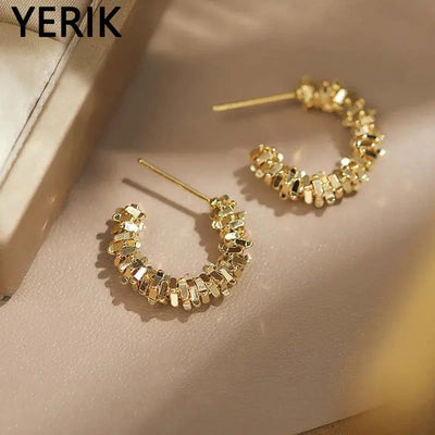 Yerik Vintage Twisted Wave Metal C-Shaped Semicircular Earrings for Women 2023 New Fashion Jewelry Party Luxury Accessories - Slobuy