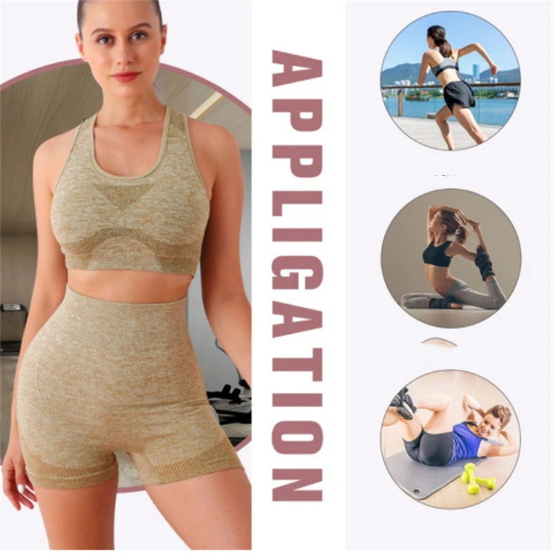 Yoga Set Gym Shorts Women Sport Bras Brassiere Workout Tops for Women Yoga Clothes Fitness Leggings Gym Set Seamless Yoga Sets - Slobuy
