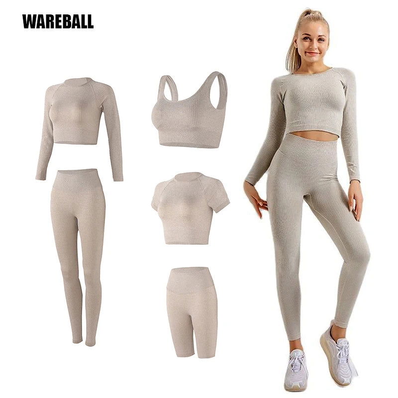 Yoga Set Seamless Women's Sportswear Workout Clothes Athletic Wear Gym Legging Fitness Bra Crop Top Long Sleeve Sports Suits - Slobuy