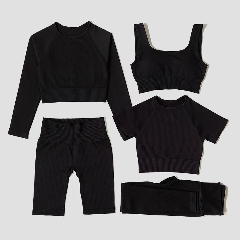 Yoga Set Seamless Women's Sportswear Workout Clothes Athletic Wear Gym Legging Fitness Bra Crop Top Long Sleeve Sports Suits - Slobuy