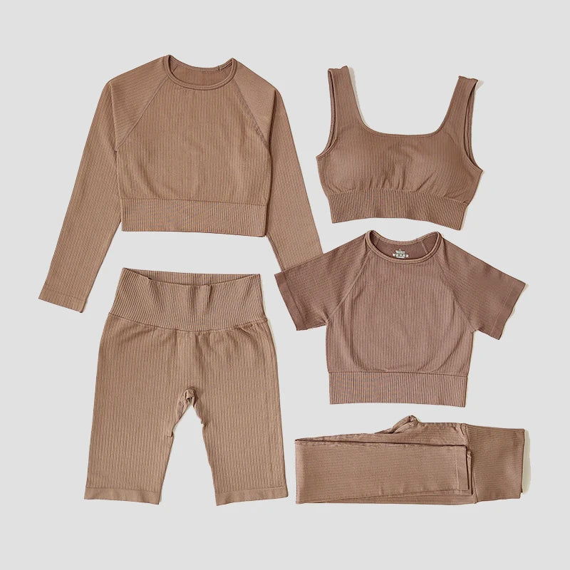 Yoga Set Seamless Women's Sportswear Workout Clothes Athletic Wear Gym Legging Fitness Bra Crop Top Long Sleeve Sports Suits - Slobuy