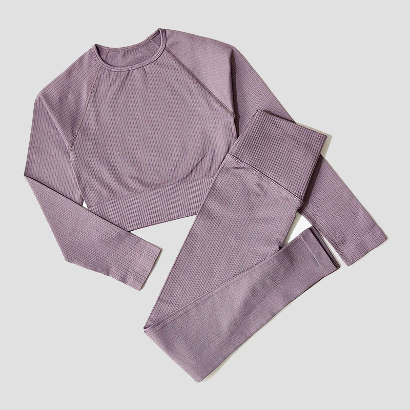 Yoga Set Seamless Women's Sportswear Workout Clothes Athletic Wear Gym Legging Fitness Bra Crop Top Long Sleeve Sports Suits - Slobuy