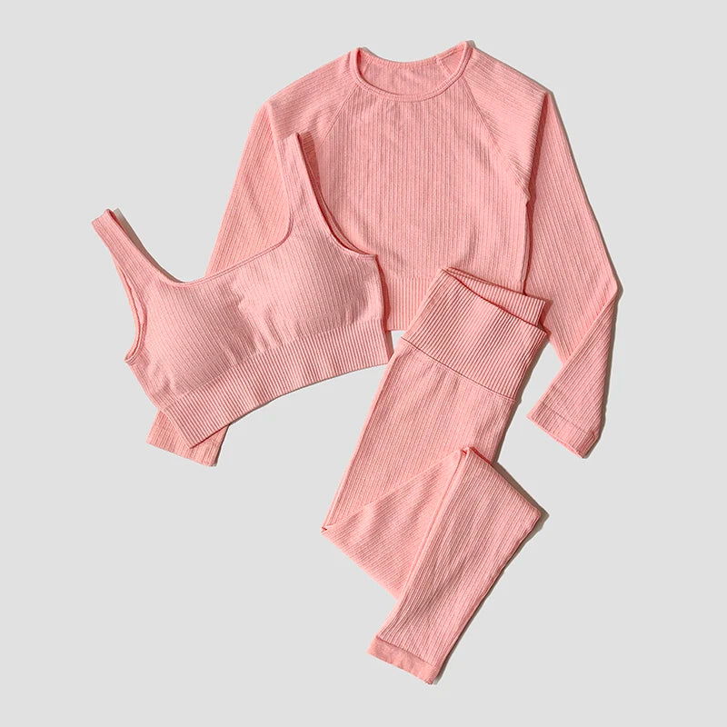 Yoga Set Seamless Women's Sportswear Workout Clothes Athletic Wear Gym Legging Fitness Bra Crop Top Long Sleeve Sports Suits - Slobuy