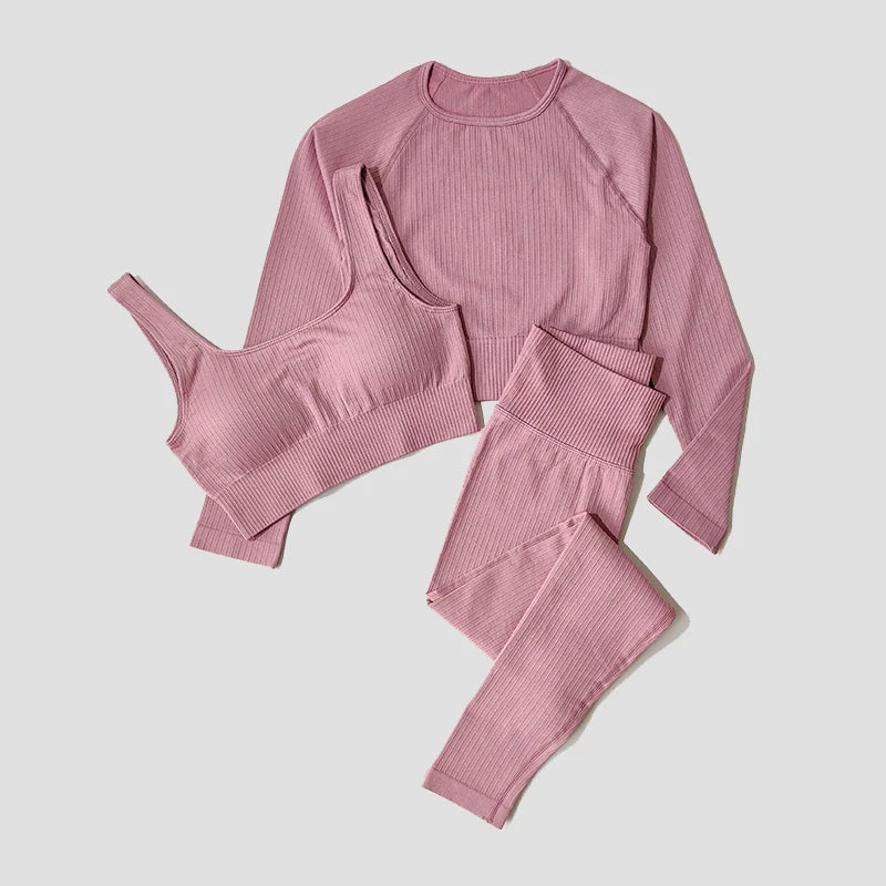 Yoga Set Seamless Women's Sportswear Workout Clothes Athletic Wear Gym Legging Fitness Bra Crop Top Long Sleeve Sports Suits - Slobuy