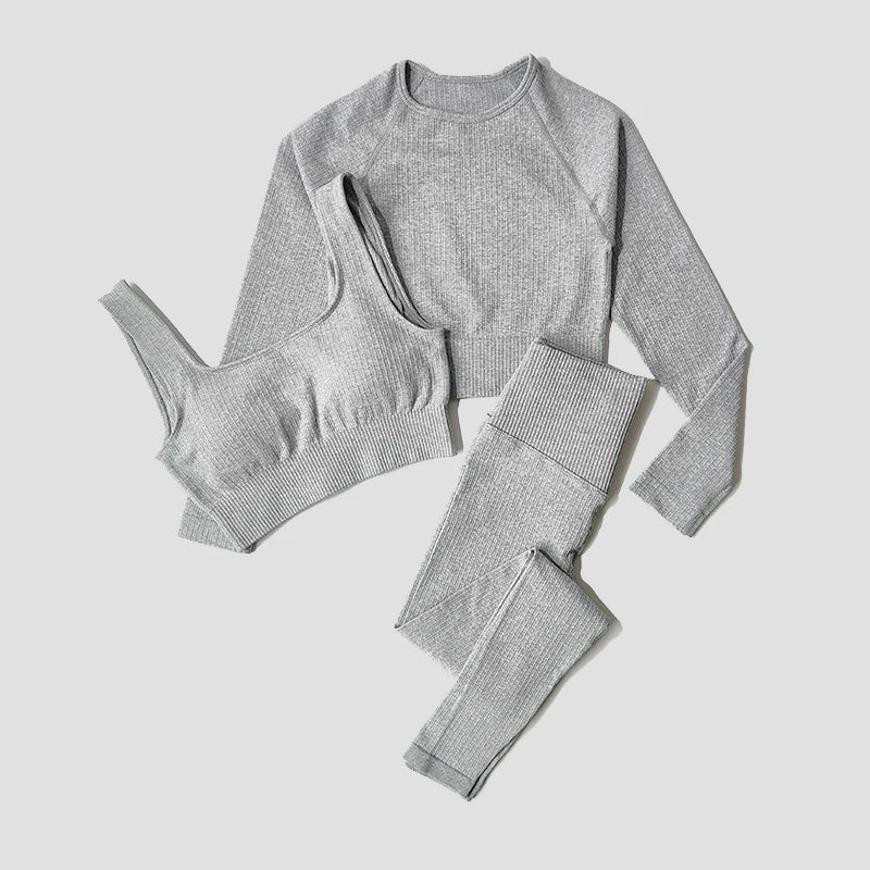 Yoga Set Seamless Women's Sportswear Workout Clothes Athletic Wear Gym Legging Fitness Bra Crop Top Long Sleeve Sports Suits - Slobuy