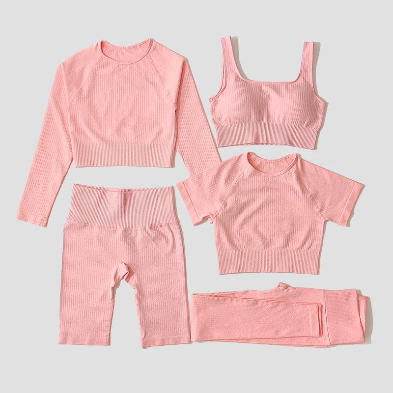 Yoga Set Seamless Women's Sportswear Workout Clothes Athletic Wear Gym Legging Fitness Bra Crop Top Long Sleeve Sports Suits - Slobuy
