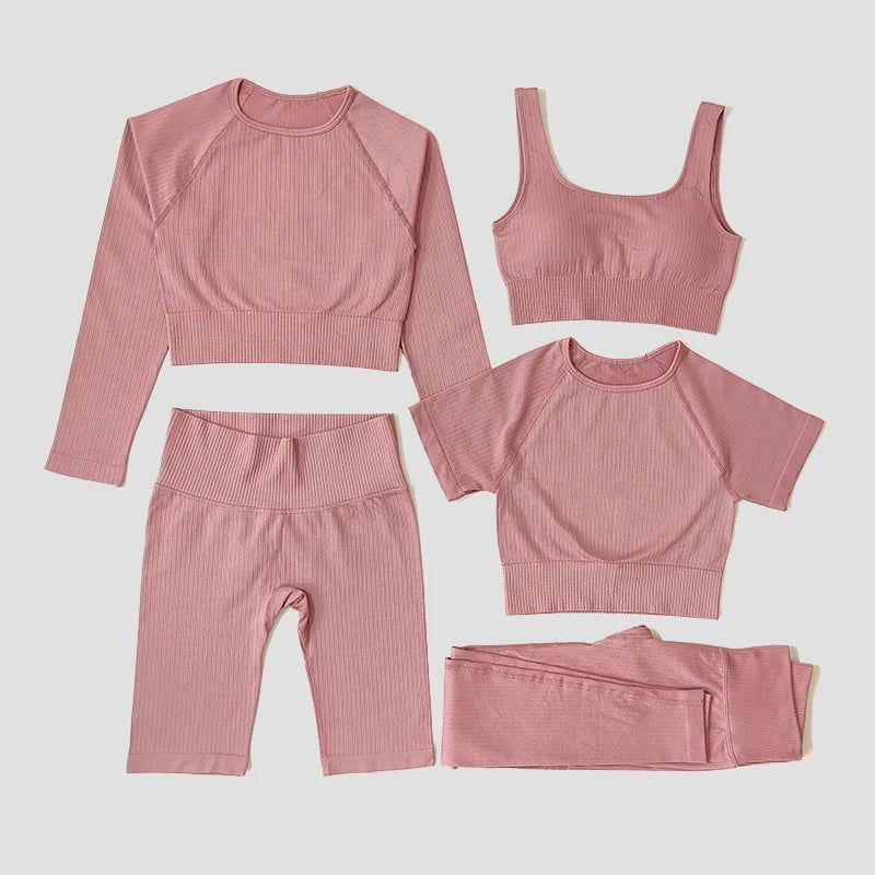 Yoga Set Seamless Women's Sportswear Workout Clothes Athletic Wear Gym Legging Fitness Bra Crop Top Long Sleeve Sports Suits - Slobuy
