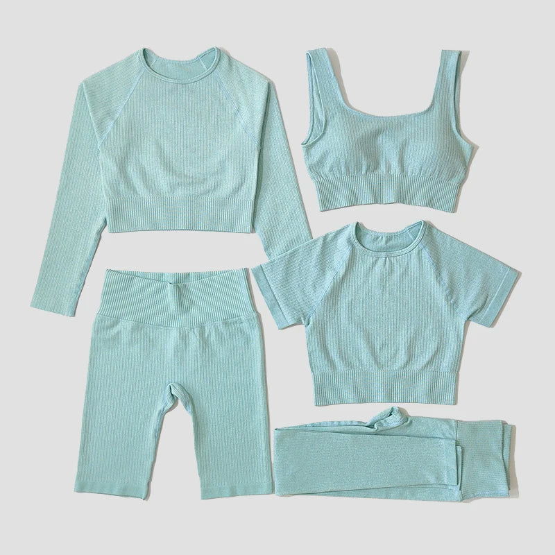Yoga Set Seamless Women's Sportswear Workout Clothes Athletic Wear Gym Legging Fitness Bra Crop Top Long Sleeve Sports Suits - Slobuy