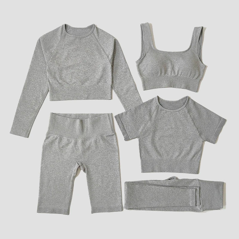 Yoga Set Seamless Women's Sportswear Workout Clothes Athletic Wear Gym Legging Fitness Bra Crop Top Long Sleeve Sports Suits - Slobuy