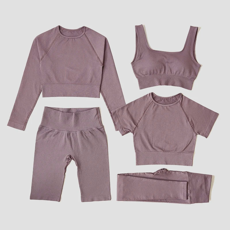 Yoga Set Seamless Women's Sportswear Workout Clothes Athletic Wear Gym Legging Fitness Bra Crop Top Long Sleeve Sports Suits - Slobuy