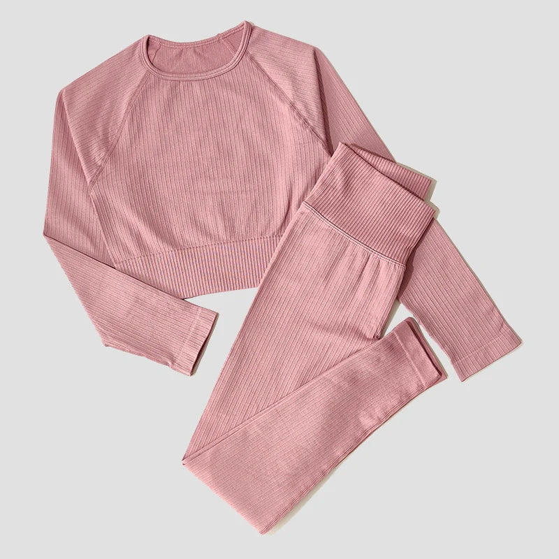 Yoga Set Seamless Women's Sportswear Workout Clothes Athletic Wear Gym Legging Fitness Bra Crop Top Long Sleeve Sports Suits - Slobuy