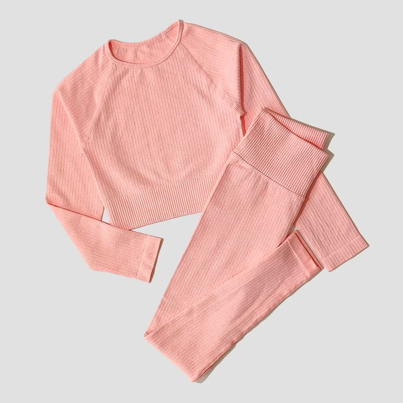 Yoga Set Seamless Women's Sportswear Workout Clothes Athletic Wear Gym Legging Fitness Bra Crop Top Long Sleeve Sports Suits - Slobuy