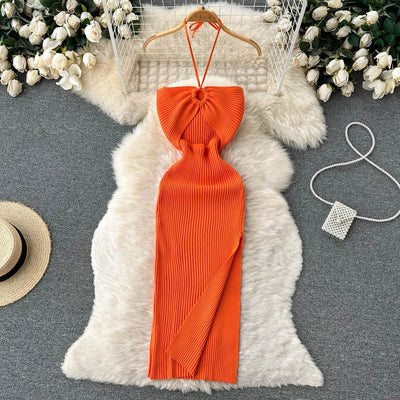 YuooMuoo Chic Fashion Sexy Package Hips Split Knitted Summer Dress Women Slim Elastic Bodycon Party Dress Streetwear Outfits - Slobuy