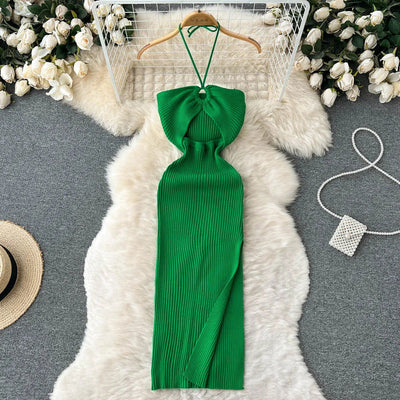 YuooMuoo Chic Fashion Sexy Package Hips Split Knitted Summer Dress Women Slim Elastic Bodycon Party Dress Streetwear Outfits - Slobuy
