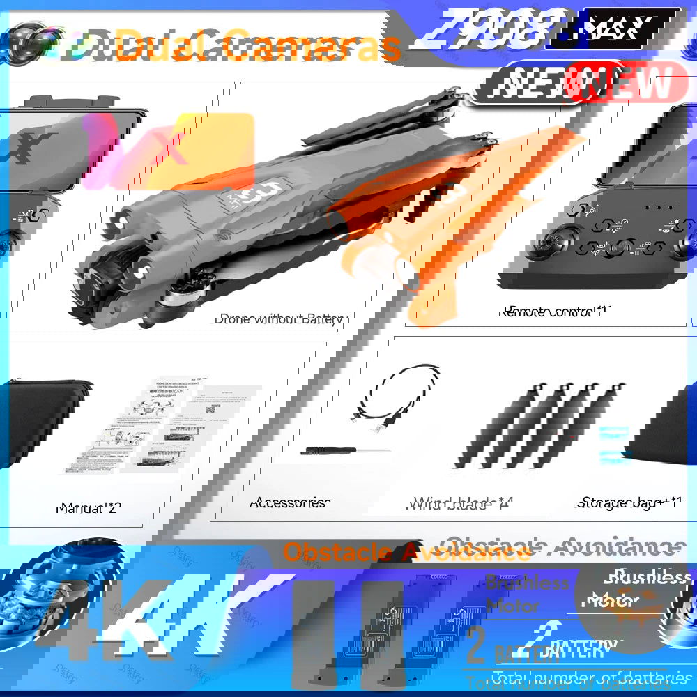 Z908 Pro Drone Professional 4K HD Camera Mini4 Dron Optical Flow Localization Three sided Obstacle Avoidance Quadcopter Toy Gift - Slobuy