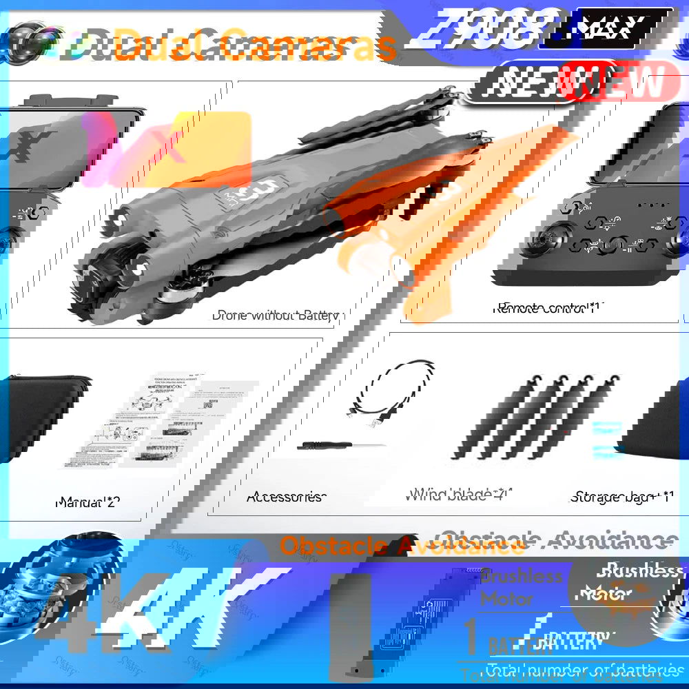Z908 Pro Drone Professional 4K HD Camera Mini4 Dron Optical Flow Localization Three sided Obstacle Avoidance Quadcopter Toy Gift - Slobuy