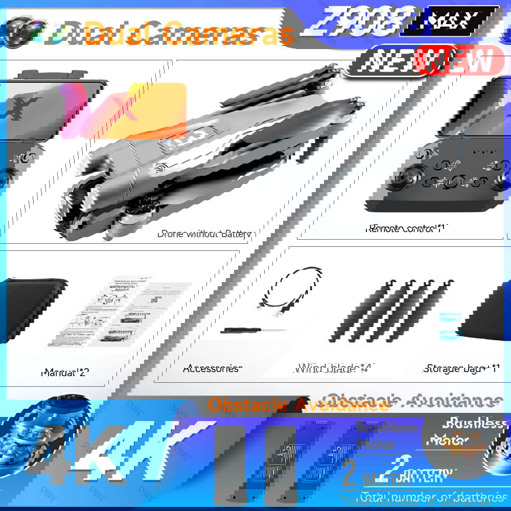 Z908 Pro Drone Professional 4K HD Camera Mini4 Dron Optical Flow Localization Three sided Obstacle Avoidance Quadcopter Toy Gift - Slobuy