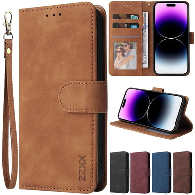 ZZXX Leather Wallet Phone Case For iPhone 15 Pro Max 14 13 Mini 12 11 XS XR X SE 2022 8 7 6 6s Plus Flip Card Slot Holder Cover - Slobuy